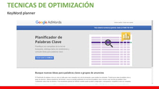 TECNICAS DE OPTIMIZACIÓN
KeyWord planner
 