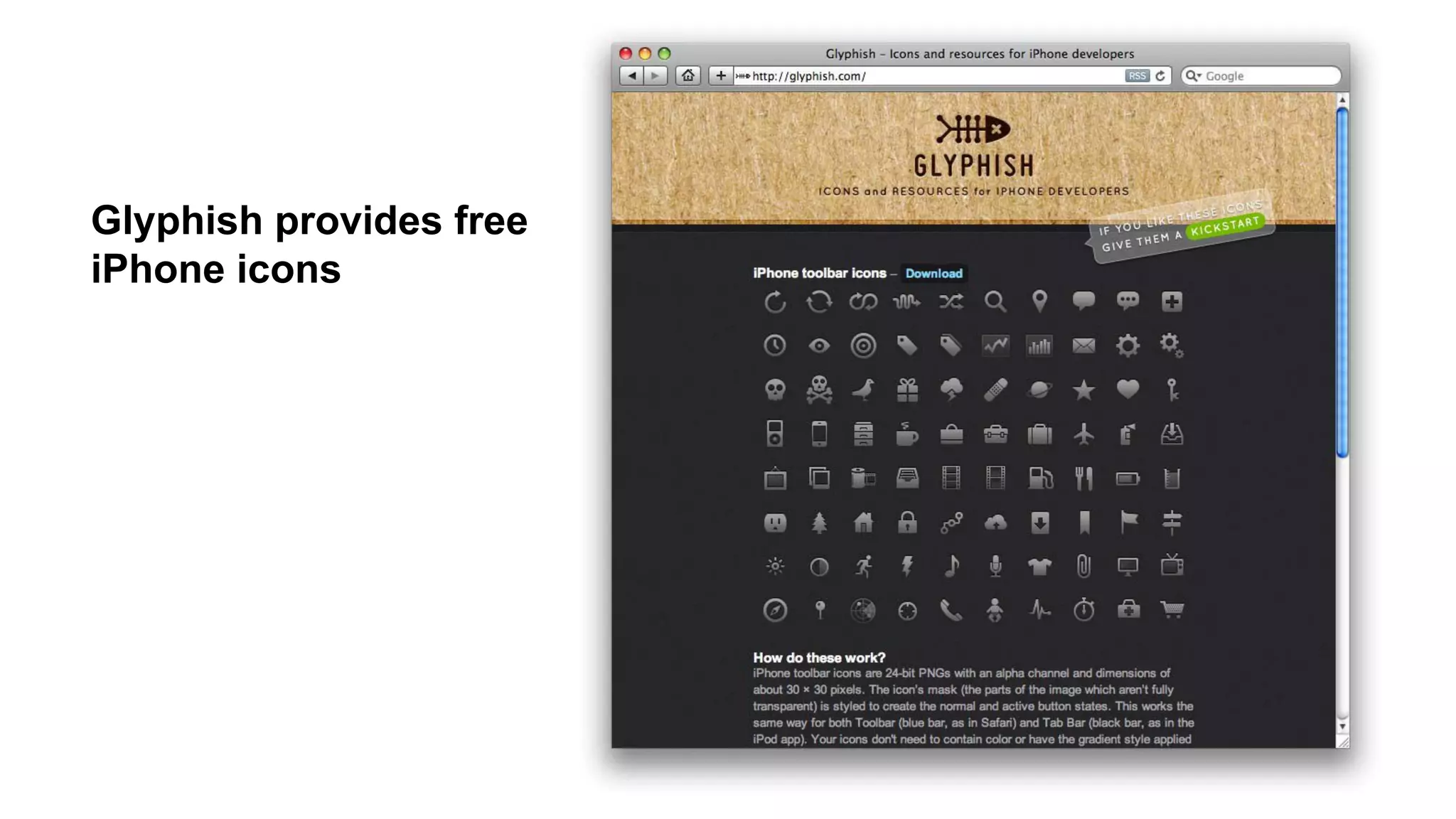 Glyphish provides free
iPhone icons
 