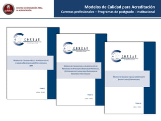 Modelos de Calidad para Acreditación
Carreras profesionales – Programas de postgrado - Institucional
CENTRO DE INNOVACIÓN PARA
LA ACREDITACIÓN
 