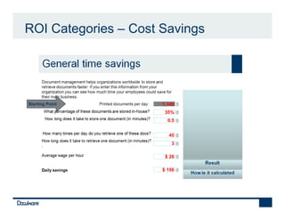 ROI Categories – Cost Savings




Starting Point        1,140
                       35%
                        0.5


                        45
                         3

                       $ 28

                      $ 156
 