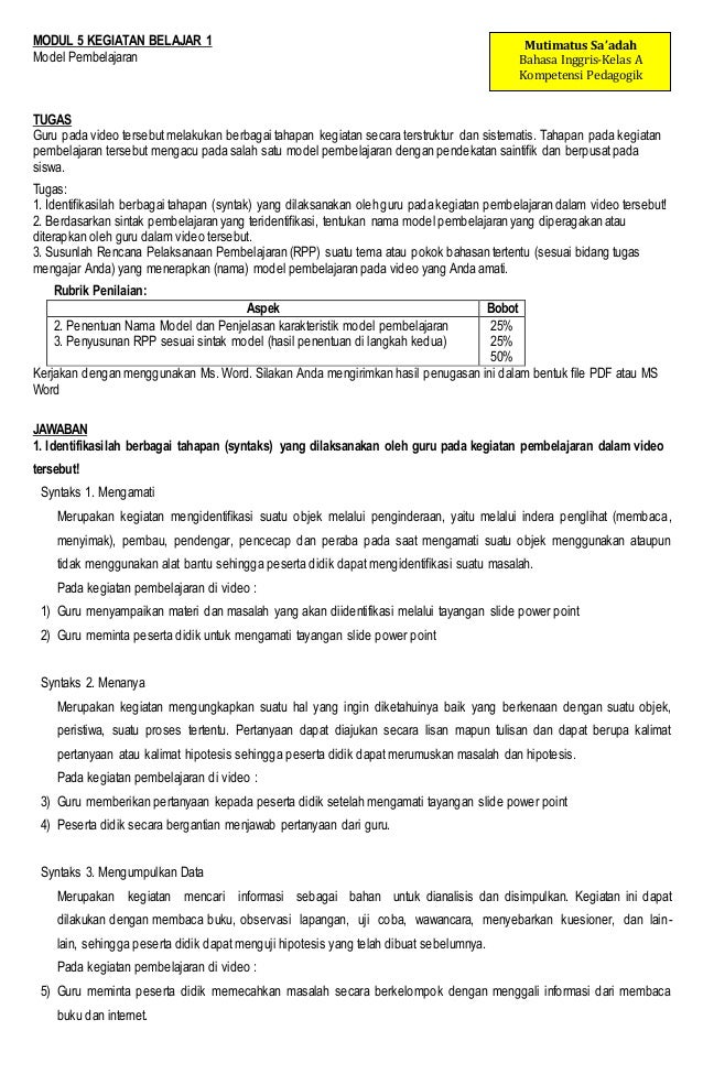 M5 Kb 1 Mutimatus Sa Adah Model Pembelajaran