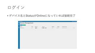 ログイン
• デバイス名とStatusがOnlineになっていれば接続完了
 