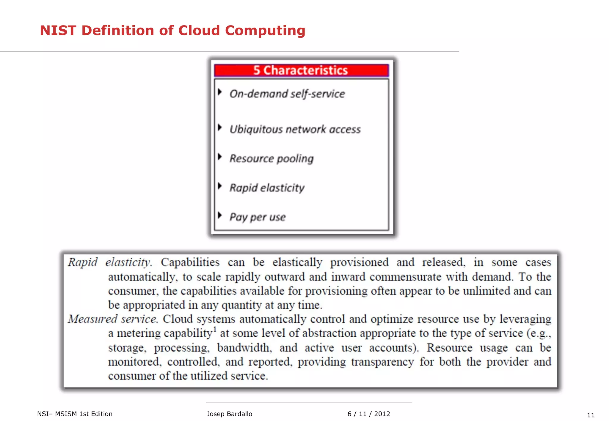 11NSI– MSISM 1st Edition 6 / 11 / 2012Josep Bardallo
NIST Definition of Cloud Computing
 
