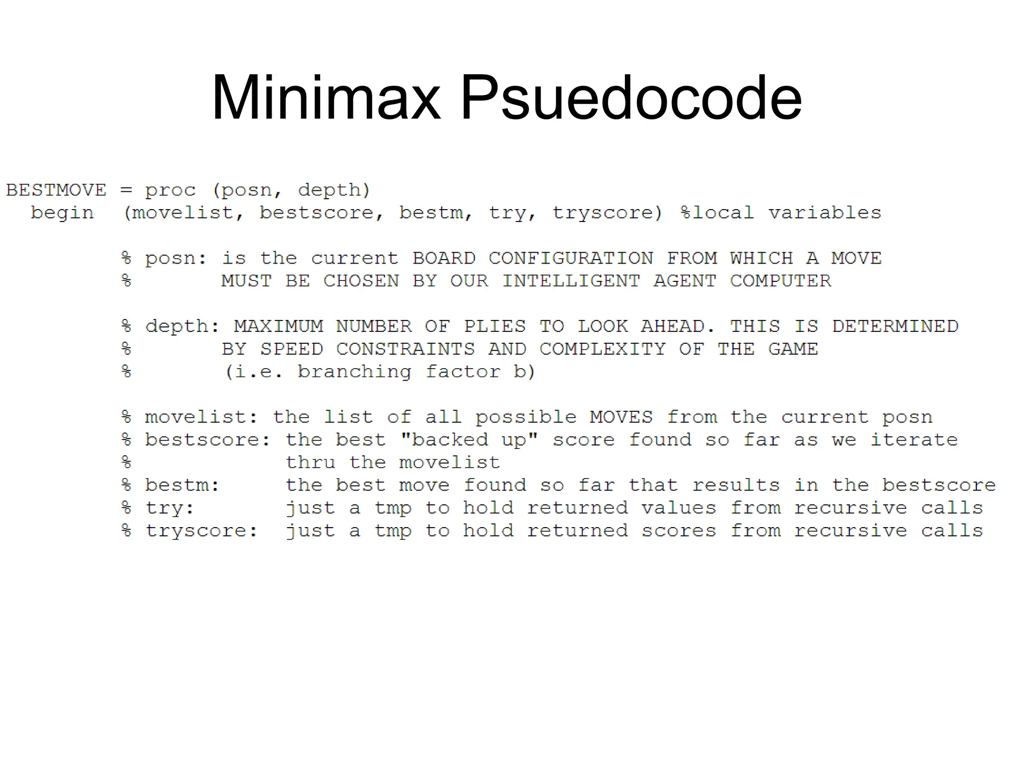 Minimax Psuedocode
 
