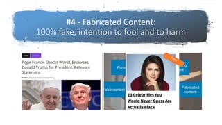 #4 - Fabricated Content:
100% fake, intention to fool and to harm
 