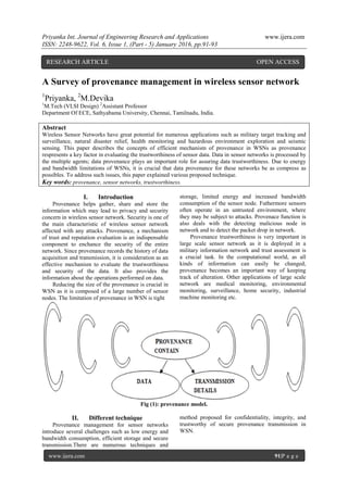 A Survey of provenance management in wireless sensor network | PDF
