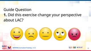 MATATAG Curriculum Training | 2024
Guide Question
1. Did this exercise change your perspective
about LAC?
48
 