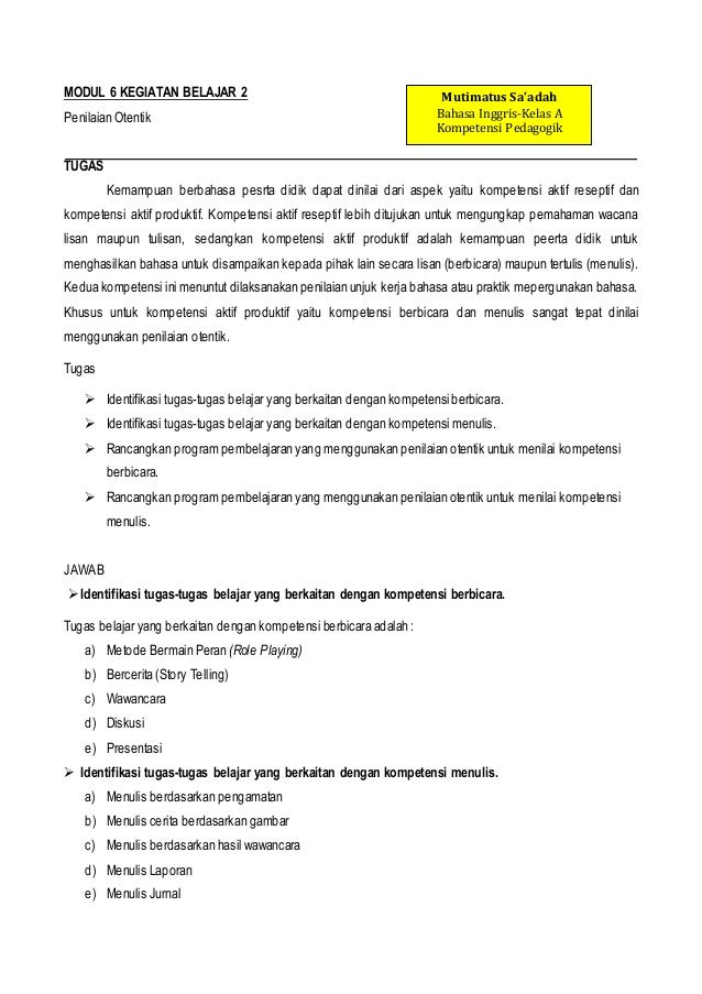 Tugas Akhir Modul 6 Penilaian Hasil Belajar Peranti Guru