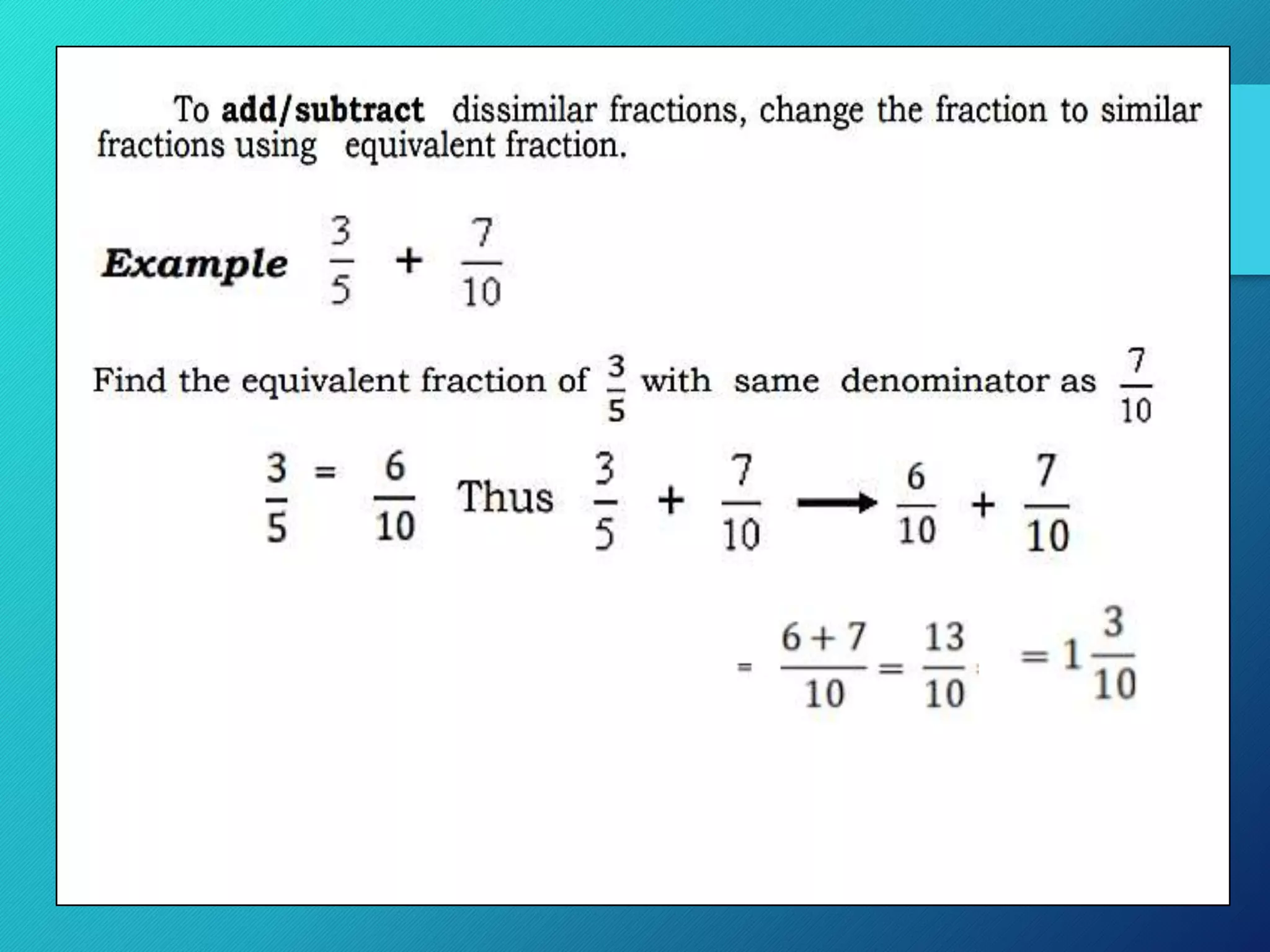 M6 q1 w1 adds subtracts simple fractions and mixed numbers pptx