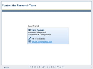 2M77E-18
Shyam Raman
Research Analyst-Rail
Automotive & Transportation
+1-4164952686
shyam.raman@frost.com
Contact the Research Team
Lead Analyst
 