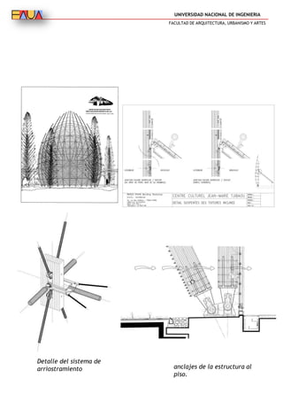 UNIVERSIDAD NACIONAL DE INGENIERIA
FACULTAD DE ARQUITECTURA, URBANISMO Y ARTES
Detalle del sistema de
arriostramiento anclajes de la estructura al
piso.
 