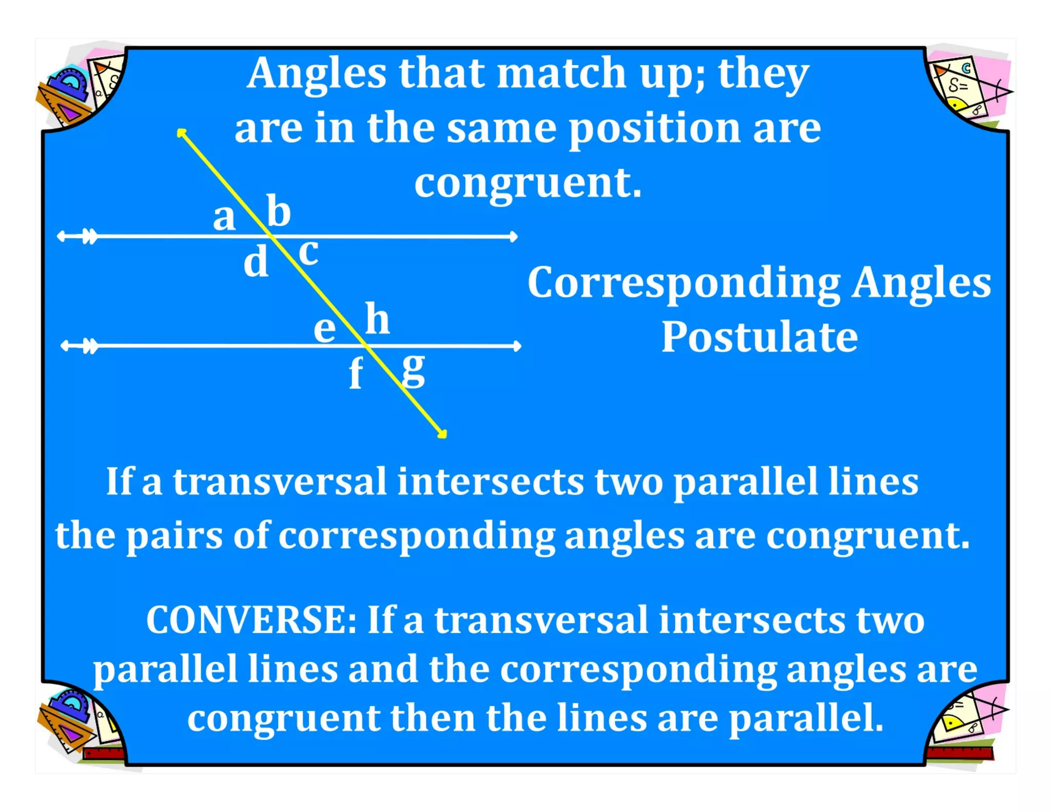 M8 acc l esson 8-1 angles of transversals &amp; parallel lines.