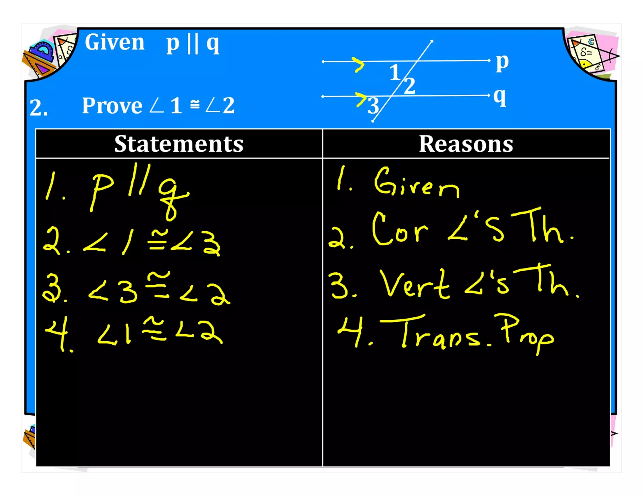 M8 acc l esson 8-1 angles of transversals &amp; parallel lines.