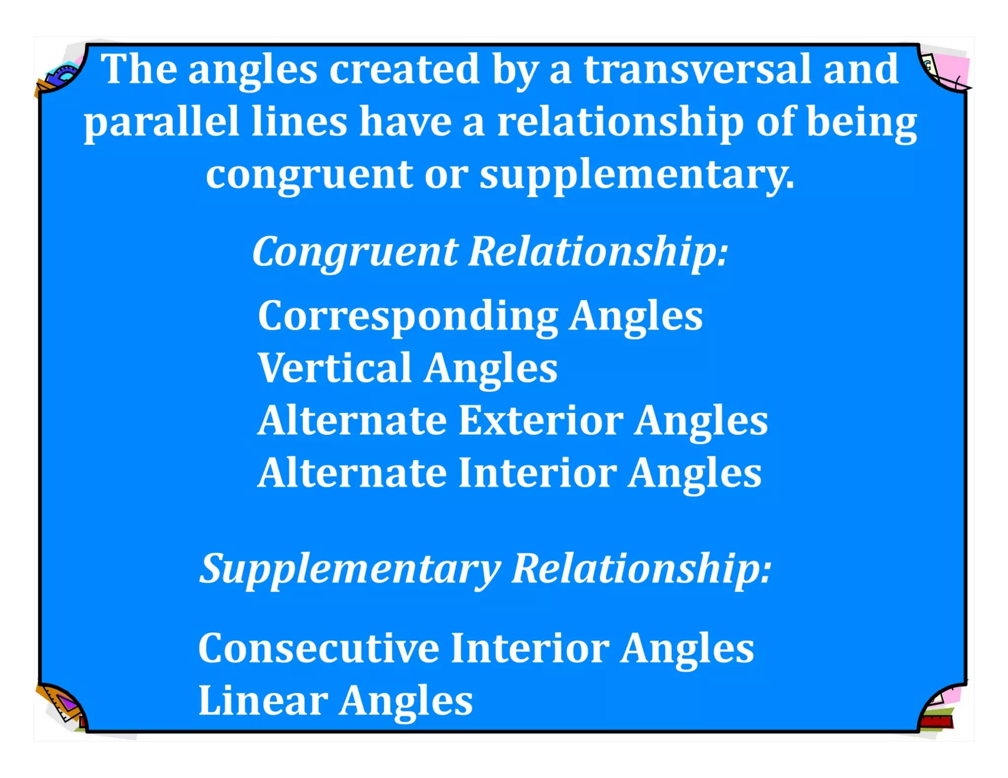 M8 acc l esson 8-1 angles of transversals &amp; parallel lines.