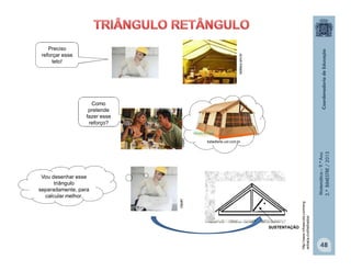 Matemática–9.ºAno
2.ºBIMESTRE/2013
48
redesul.am.br
Preciso
reforçar esse
teto!
SUSTENTAÇÃO

Como
pretende
fazer esse
reforço?
todaoferta.uol.com.br
Vou desenhar esse
triângulo
separadamente, para
calcular melhor.
clipartclipart
http://www.infoescola.com/eng
enharia-civil/telhados/
 