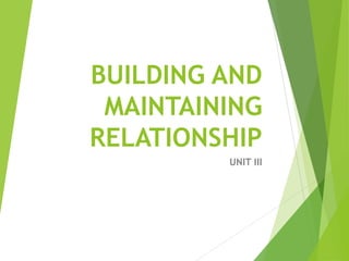 BUILDING AND
MAINTAINING
RELATIONSHIP
UNIT III
 