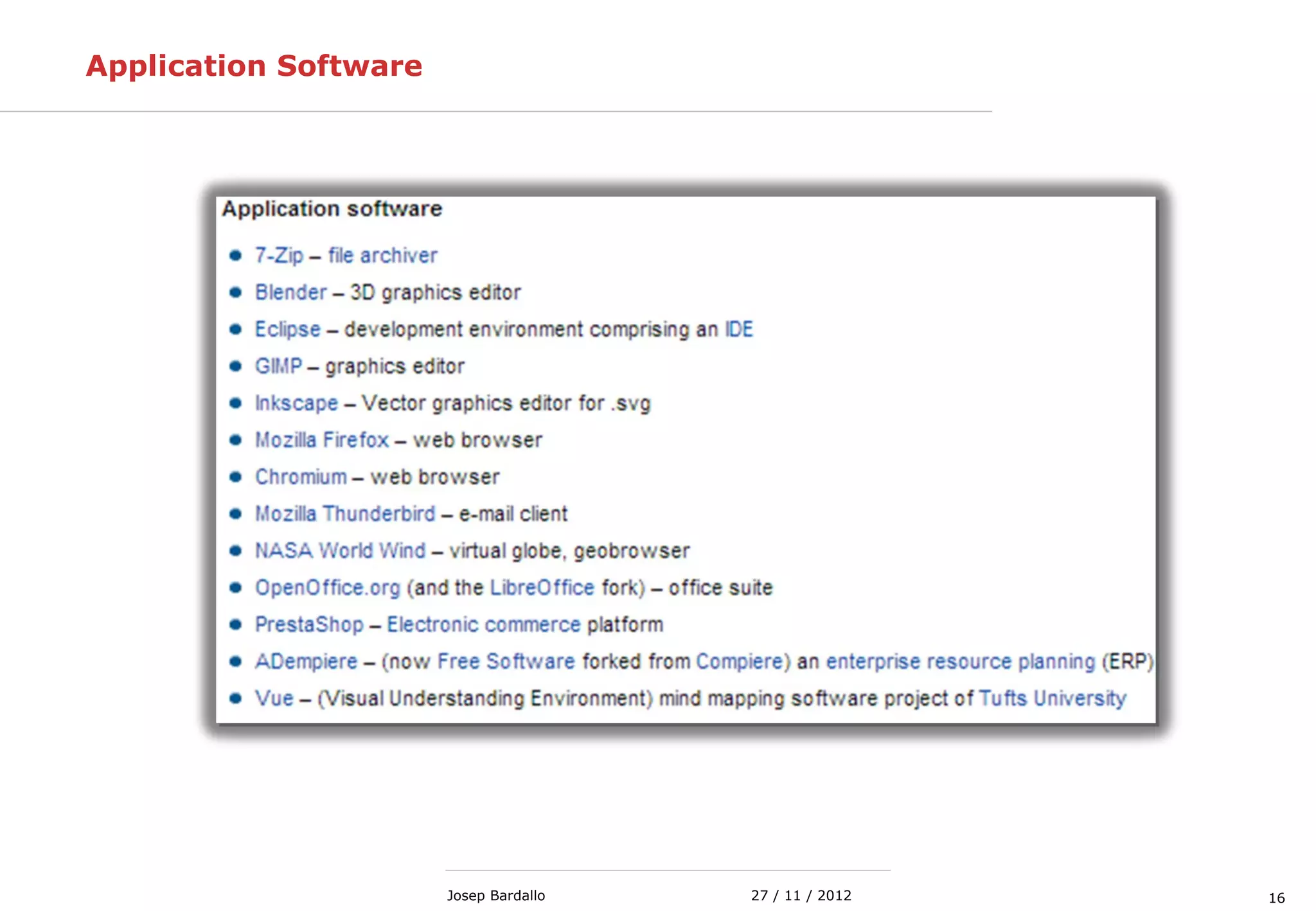 1627 / 11 / 2012Josep Bardallo
Application Software
 