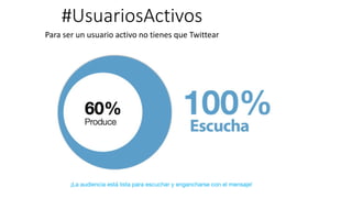 #UsuariosActivos
Para ser un usuario activo no tienes que Twittear
¡La audiencia está lista para escuchar y engancharse con el mensaje!
 