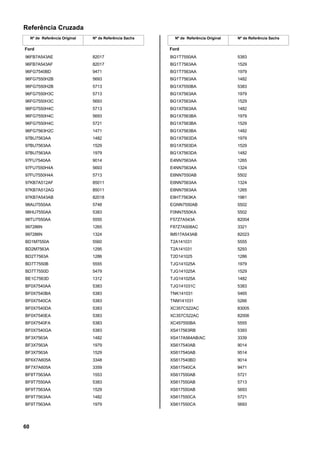 Referência Cruzada
Nº de Referência Original Nº de Referência Sachs
Ford
96FB7A543AE 82017
96FB7A543AF 82017
96FG7540BD 9471
96FG7550H2B 5693
96FG7550H2B 5713
96FG7550H3C 5713
96FG7550H3C 5693
96FG7550H4C 5713
96FG7550H4C 5693
96FG7550H4C 5721
96FG7563H2C 1471
97BU7563AA 1482
97BU7563AA 1529
97BU7563AA 1979
97FU7540AA 9014
97FU7550H4A 5693
97FU7550H4A 5713
97KB7A512AF 85011
97KB7A512AG 85011
97KB7A543AB 82018
98AU7550AA 5748
98HU7550AA 5383
98TU7550AA 5555
997286N 1265
997286N 1324
BD1M7550A 5560
BD2M7563A 1295
BD2T7563A 1286
BD7T7550B 5555
BD7T7550D 5479
BE1C7563D 1312
BF0X7540AA 5383
BF0X7540BA 5383
BF0X7540CA 5383
BF0X7540DA 5383
BF0X7540EA 5383
BF0X7540FA 5383
BF0X7540GA 5383
BF3X7563A 1482
BF3X7563A 1979
BF3X7563A 1529
BF6X7A605A 3348
BF7X7A605A 3359
BF8T7563AA 1553
BF9T7550AA 5383
BF9T7563AA 1529
BF9T7563AA 1482
BF9T7563AA 1979
Nº de Referência Original Nº de Referência Sachs
Ford
BG1T7550AA 5383
BG1T7563AA 1529
BG1T7563AA 1979
BG1T7563AA 1482
BG1X7550BA 5383
BG1X7563AA 1979
BG1X7563AA 1529
BG1X7563AA 1482
BG1X7563BA 1979
BG1X7563BA 1529
BG1X7563BA 1482
BG1X7563DA 1979
BG1X7563DA 1529
BG1X7563DA 1482
E4NN7563AA 1265
E4NN7563AA 1324
E6NN7550AB 5502
E6NN7563AA 1324
E6NN7563AA 1265
E8HT7563KA 1981
EGNN7550AB 5502
F0NN7550KA 5502
F57Z7A543A 82004
F87Z7A508AC 3321
IM517A543AB 82023
T2A141031 5555
T2A141031 5293
T2D141025 1286
TJG141025A 1979
TJG141025A 1529
TJG141025A 1482
TJG141031C 5383
TNK141031 5465
TNM141031 5266
XC357C522AC 83005
XC357C522AC 82006
XC457550BA 5555
XS417563RB 5393
XS417A564AB/AC 3339
XS617540AB 9014
XS617540AB 9514
XS617540BD 9014
XS617540CA 9471
XS617550AB 5721
XS617550AB 5713
XS617550AB 5693
XS617550CA 5721
XS617550CA 5693
60
 