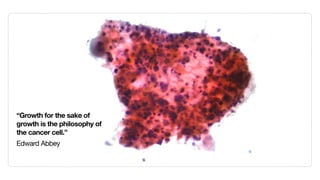 “Growth for the sake of
growth is the philosophy of
the cancer cell.”
Edward Abbey
 