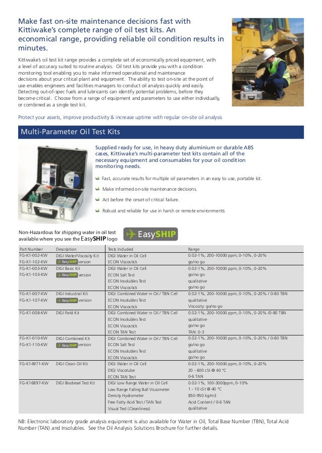 Parker Kittiwake Oil Test Solutions
