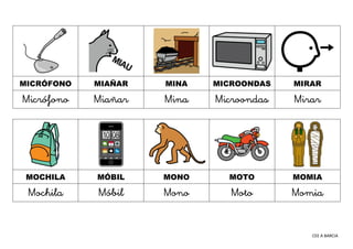 CEE A BARCIA
MICRÓFONO MIAÑAR MINA MICROONDAS MIRAR
Micrófono Miañar Mina Microondas Mirar
MOCHILA MÓBIL MONO MOTO MOMIA
M...