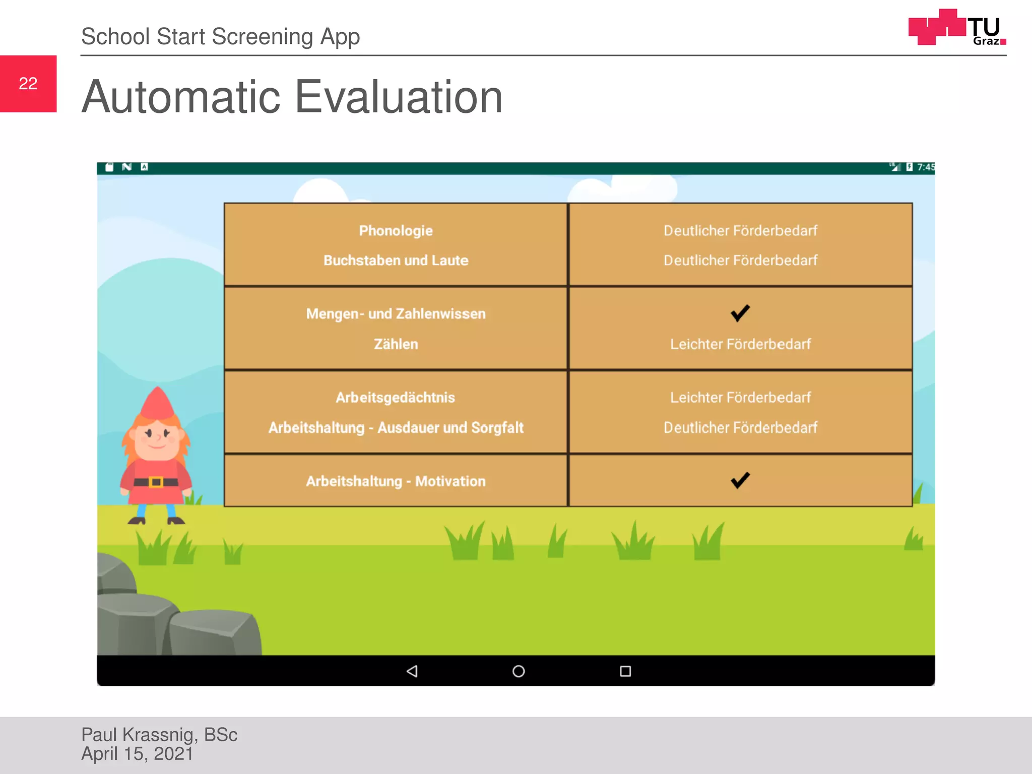 22
School Start Screening App
Automatic Evaluation
Paul Krassnig, BSc
April 15, 2021
 