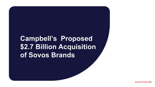 Campbell’s Proposed
$2.7 Billion Acquisition
of Sovos Brands
 