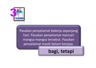 Pasukan penyelamat bekerja sepanjang 
  hari. Pasukan penyelamat mencari 
  h i P k            l            i
  mangsa‐man...