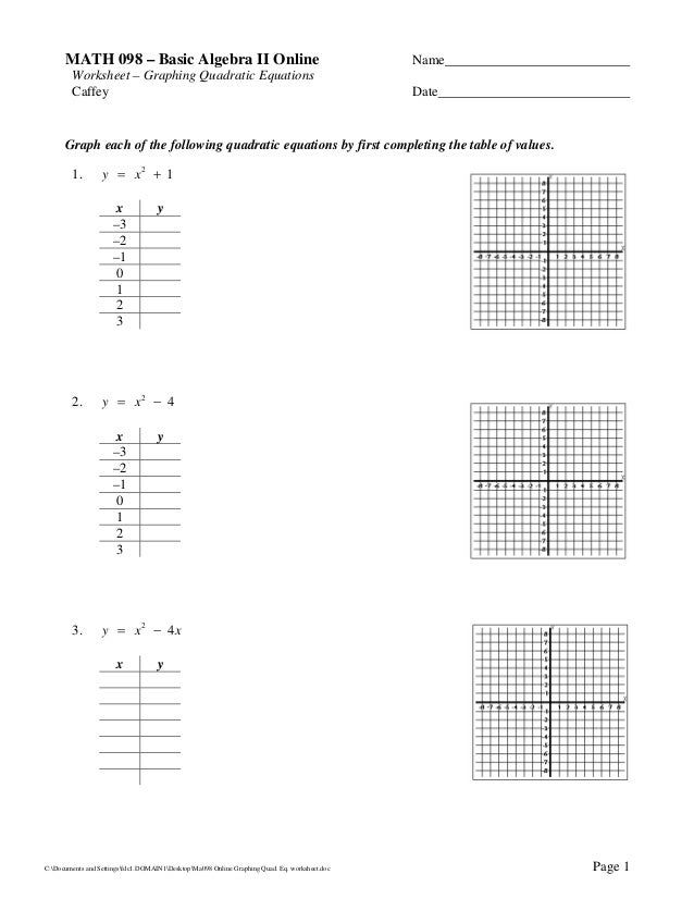 Ma098 Online Graphingquadeqworksheet