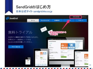 SendGridのはじめ方
22
日本公式サイト sendgrid.kke.co.jp
 