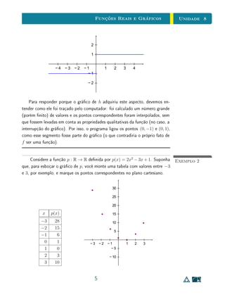 Unidade 5Completeza e representação dos Números Reais
(iii) transitiva: x, y, z ∈ X, x y, y z ⇒ x z.
Além disso, dizemos que esta relação ordem é total se vale a propriedade:
(iv) tricotomia: ∀ x, y ∈ X vale uma e somente uma das possibilidades
x y, x = y, y x.
Caso contrário, dizemos que a ordem é parcial.
Fixado um conjunto A, considere P(A) o conjunto das partes de A, isto
é, o conjunto cujos elementos são os subconjuntos de A.
(a) Mostre que a relação de inclusão dene uma ordem em P(A).
(b) A ordem denida pela relação de inclusão é total ou parcial? Justi-
que sua resposta.
2. Comentamos que um corpo é dito ordenado se nele está denida uma re-
lação de ordem compatível com as operações algébricas (p. 3), no sentido
que valem as propriedades de monotonicidade. Dizer corpo ordenado e
corpo munido de uma ordem é o mesmo? Considere o exemplo a seguir.
Podemos denir no conjunto dos números complexos, a chamada ordem
lexicográca, denida como segue. Se z1 = a1 + i b1 e z2 = a2 + i b2 são
números complexos, diremos que z1 z2 se:
a1  a2 ou (a1 = a2 e b1  b2)
(a) A ordem lexicográca faz de C um corpo ordenado? Justique sua
resposta.
(b) É possível munir C de uma ordem de forma que ele seja um corpo
ordenado? Justique sua resposta.
3. Dizemos que um número real é um número algébrico se é raiz de um
polinômio com coecientes inteiros. Denotamos por A o conjunto dos
números reais algébricos.
É imediato concluir que todo número racional é algébrico, isto é, Q ⊂ A.
Além disso, todos os números reais que admitem expressão por meio de
radicais (tais como
k
√
n, com k, n ∈ N) são algébricos. Assim, Q A.
17
 