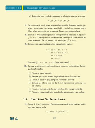 unidades 1 e 2 O Complementar de um Conjunto
 