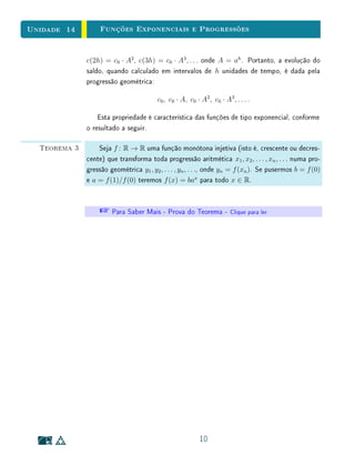 Unidade 11 O Movimento Uniformemente Variado
denição da parábola nos diz que FP = PQ, logo o triângulo FPQ é isósceles.
Além disso, acabamos de ver que FQ é perpendicular à tangente, ou seja, a
tangente é altura desse triângulo isósceles, logo é também bissetriz. Portanto,
os ângulos FPT e T PQ são iguais. Logo APT = FPT = α.
Se a antena parabólica estiver voltada para a posição (estacionária) do saté-
lite, a grande distância faz com que os sinais emitidos por este sigam trajetórias
praticamente paralelas ao eixo da superfície da antena, logo eles se reetem na
superfície e convergem para o foco, de acordo com o princípio que acabamos
de demonstrar.
11.3 O Movimento Uniformemente Variado
A função quadrática é o modelo matemático que descreve o movimento
uniformemente variado.
Neste tipo de movimento, que tem como um exemplo importante a queda
dos corpos no vácuo, sujeitos apenas à ação da gravidade, tem-se um ponto
que se desloca sobre um eixo. Sua posição no instante t é dada pela abscissa
f(t). O que caracteriza o movimento uniformemente variado é o fato de f ser
uma função quadrática
f(t) =
1
2
at2
+ bt + c. (10.1)
Nesta expressão a constante a chama-se a aceleração, b é a velocidade inicial
(no instante t = 0) e c é a posição inicial do ponto.
Em qualquer movimento, dado por uma função f, o quociente
f(t + h) − f(t)
h
=
espaço percorrido
tempo de percurso
chama-se a velocidade média do ponto no intervalo cujos extremos são t e t+h.
No caso em que f é dada pela fórmula (10.1), a velocidade média do móvel
entre os instantes t e t + h é igual a at + b + ah
2
. Se tomarmos h cada vez
menor, este valor se aproxima de at + b. Por isso se diz que
v(t) = at + b
é a velocidade do ponto (no movimento uniformemente variado) no instante t.
8
 