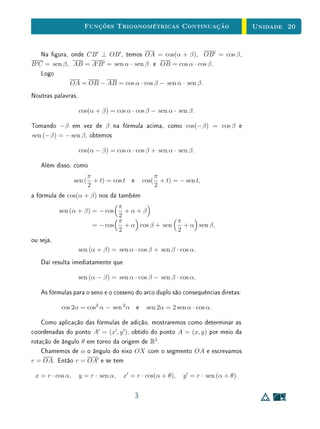 Unidade 15 Caracterização das Funções Logarítmicas
sem mais nenhuma hipótese. Então g(1) = 0 e, como 1  2, devemos ter
g(2) = b  0. A nova função f : R+
→ R, denida por f(x) = g(x)/b,
é crescente, transforma somas em produtos e cumpre f(2) = 1. Logo, pela
primeira parte da demonstração, tem-se f(x) = log2 x para todo x  0. Isto
signica que, para todo x  0, vale
x = 2f(x)
= 2g(x)/b
= (21/b
)g(x)
= ag(x)
,
com a = 21/b
. Tomando loga de ambos os membros da igualdade ag(x)
= x
vem, nalmente, g(x) = loga x.
8
 
