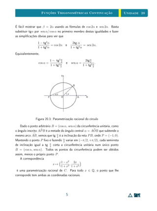 Unidade 15 Caracterização das Funções Logarítmicas
uma função é logarítmica se, e somente se, transforma toda pro-
gressão geométrica em uma progressão aritmética?
5. (UNIRIO/1994) Um explorador descobriu, na selva amazônica, uma es-
pécie nova de planta e, pesquisando-a durante anos, comprovou que o
seu crescimento médio variava de acordo com a fórmula A = 40 (1, 1)t
,
onde a altura média A é medida em centímetros e o tempo t em anos.
Sabendo-se que log10 2 ∼= 0, 30 e log10 11 ∼= 1, 04, determine:
(a) a altura média, em centímetros, de uma planta dessa espécie aos 3
anos de vida;
(b) a idade, em anos, na qual a planta tem uma altura média de 1, 6m.
6. (UERJ/2008) Admita que, em um determinado lago, a cada 40cm de
profundidade, a intensidade de luz é reduzida em 20%, de acordo com
a equação I = I0 0, 8k/40
, onde I é a intensidade da luz em uma pro-
fundidade h, em centímetros, e I0 é a intensidade na superfície. Um
nadador vericou, ao mergulhar nesse lago, que a intensidade da luz, em
um ponto P, é de 32% daquela observada na superfície. Determine um
valor aproximado para a profundidade do ponto P.
7. O acidente do reator nuclear de Chernobyl, URSS, em 1986, lançou na at-
mosfera grande quantidade do isótopo radioativo estrôncio-90, cuja meia-
vida é de vinte e oito anos. Supondo ser este isótopo a única contami-
nação radioativa e sabendo que o local poderá ser considerado seguro
quando a quantidade de estrôncio-90 se reduzir, por desintegração, a
1
16
da quantidade inicialmente presente, em que ano o local poderá ser
habitado novamente?
8. Os grácos a seguir foram desenhados por um programa de computa-
dor, em eixos x y com escalas logarítmicas decimais. Isto é, se xy é o
sistema de coordenadas cartesianas convencional, então x = log10 x e
y = log10 y. A janela gráca é 0, 1 ≤ x ≤ 10 e 0, 1 ≤ y ≤ 10.
10
 
