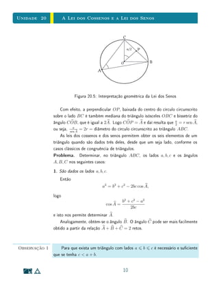 Unidade 16Logaritmos Naturais
Nesta unidade, mostramos que o número e, denido como a base do loga-
ritmo natural, coincide com o limite:
lim
n→+∞
1 +
1
n
n
.
Em particular, esta sequência nos fornece aproximações racionais para o
número e. A demonstração deste fato baseia-se na observações de propriedades
geométricas da área sob a hipérbole. A partir daí, obtemos ainda outros limites
importantes:
lim
x→0
(1 + x)
1
x = e lim
n→+∞
1 +
α
n
n
= eα
, ∀ α ∈ R.
16.2 Logaritmos Naturais
Nesta unidade, mostraremos como os logaritmos naturais podem ser apre-
sentados de forma geométrica, usando para isso o Teorema de Caracterização
demonstrado na unidade anterior.
Começamos pelo estudo de uma transformação geométrica bastante simples,
que se revela útil para os nossos propósitos.
Para cada número real k  0, denimos a transformação (= função) T =
Tk : R2
→ R2
, que associa a cada ponto (x, y) ∈ R2
o ponto T(x, y) =
(kx, y/k), obtido de (x, y) multiplicando a abscissa por k e dividindo a ordenada
pelo mesmo k.
Um retângulo X de lados paralelos aos eixos, com base medindo b e altura
medindo a, é transformado por T num retângulo X = T(X), ainda com
lados paralelos aos eixos, porém com base kb e altura a/k. Portanto X e seu
transformado X = T(X) têm áreas iguais. Mais geralmente, T transforma
toda gura F do plano numa gura F = T(F), cujas dimensões em relação a
F são alteradas pelo fator k na horizontal e 1/k na vertical. Logo F e F têm
a mesma área.
O leitor interessado numa análise mais detida do fato de que F e F têm a
mesma área observará que todo polígono retangular contido em F é transfor-
mado por T num polígono retangular de mesma área contido em F enquanto
T−1
faz o mesmo com os polígonos retangulares contidos em F .
3
 