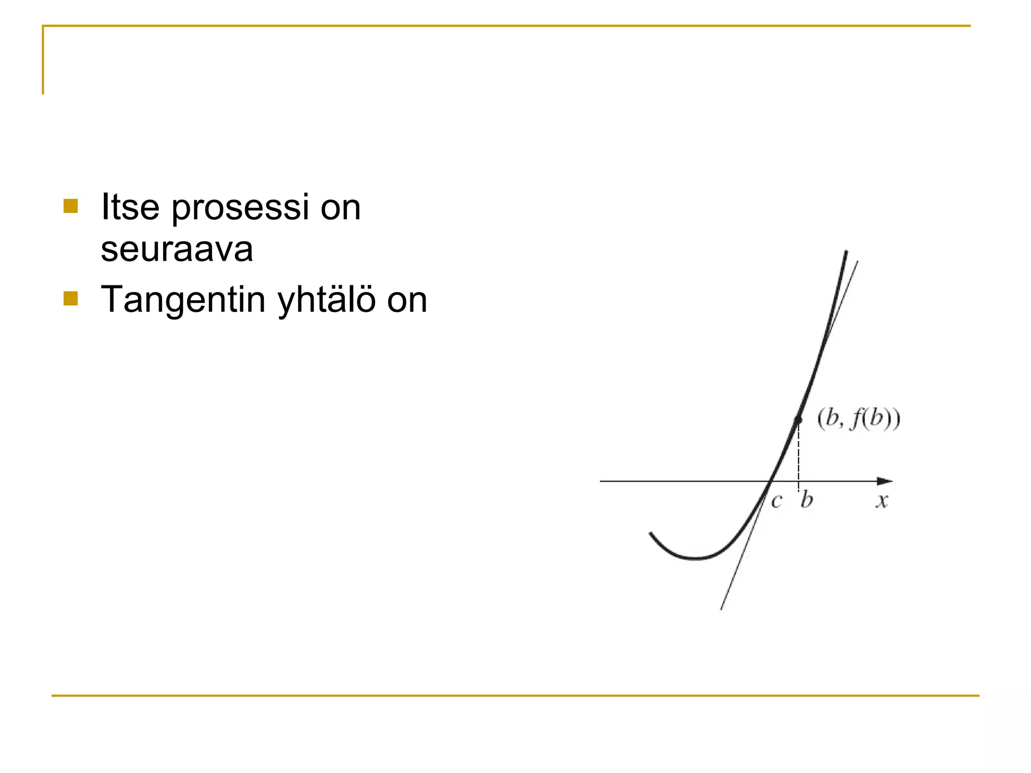 Itse prosessi on seuraava Tangentin yhtälö on 