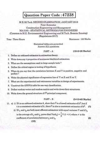 Ma5165 statistical methods for engineers-previous year question papers