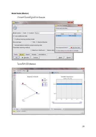20
Model Node (Markov)
กาหนดค่าโมเดลดังรูปแล้วกด Execute
โมเดลที่สร้างได้ (Markov)
 