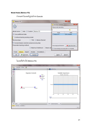 21
Model Node (Markov-FS)
กาหนดค่าโมเดลดังรูปแล้วกด Execute
โมเดลที่สร้างได้ (Markov-FS)
 