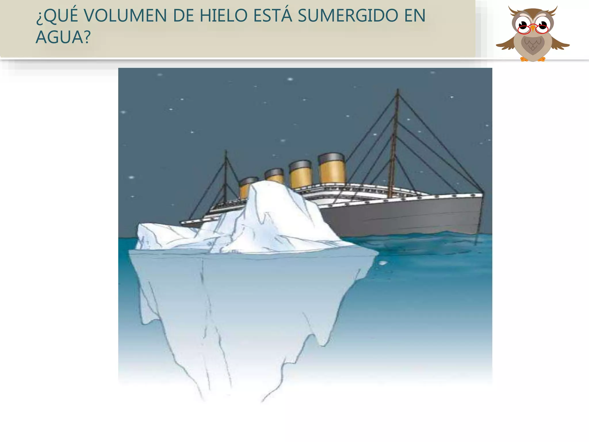 ¿QUÉ VOLUMEN DE HIELO ESTÁ SUMERGIDO EN
AGUA?
 