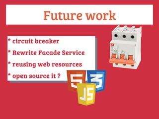 Future work
* circuit breaker
* Rewrite Facade Service
* reusing web resources
* open source it ?
* circuit breaker
* Rewrite Facade Service
* reusing web resources
* open source it ?
 