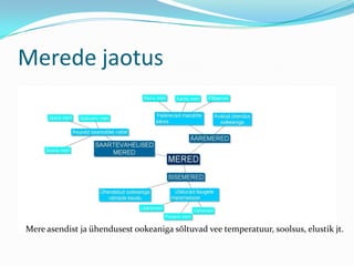 Merede jaotusMere asendist ja ühendusest ookeaniga sõltuvad vee temperatuur, soolsus, elustik jt.