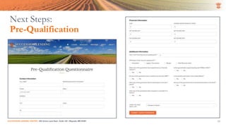 Next Steps:
Pre-Qualification
SUCCESSION LENDING CENTER | 294 Grove Lane East | Suite 120 | Wayzata, MN 55391 24
 