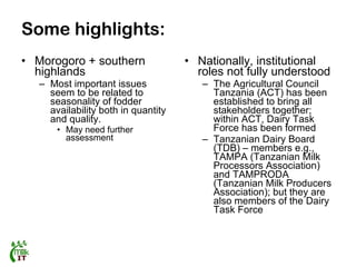 Report of a MilkIT scoping mission to Tanzania, August 2011