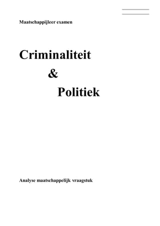Maatschappijleer examen
Criminaliteit
&
Politiek
Analyse maatschappelijk vraagstuk
 