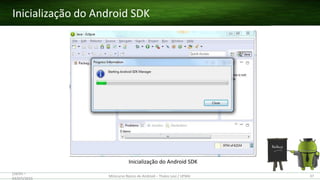 Inicialização do Android SDK
Inicialização do Android SDK
(28/05 –
03/07)/2015
Minicurso Básico de Android – Thales Levi / UFMA 37
 