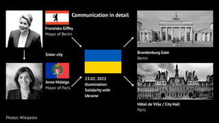 23.02. 2022
Illumination:
Solidarity with
Ukraine
Franziska Giffey
Mayor of Berlin
Anne Hidalgo
Mayor of Paris
Brandenburg...