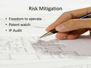 Risk MitigationFreedom to operatePatent watchIP Audit